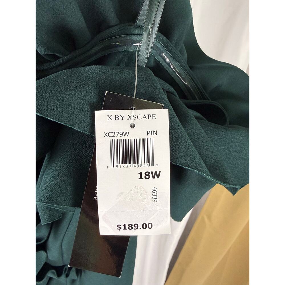 XSCAPE Plus Size Off Shoulder Ruffle Midi Dress Pine Green 18W NWT - Picture 5 of 5